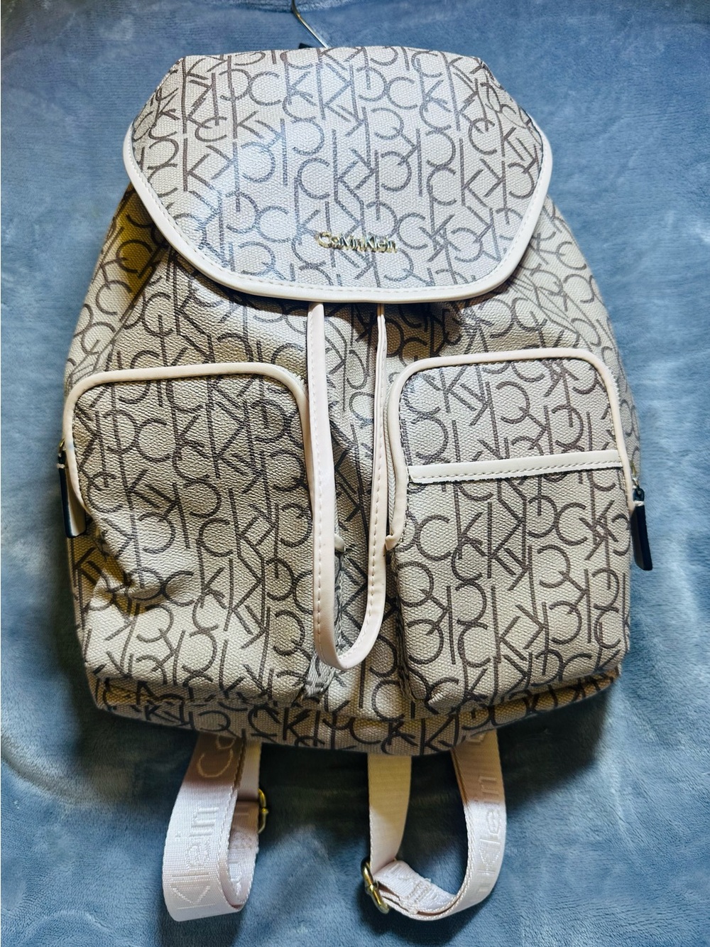 Calvin Klein Cream Monogram Drawstring Backpack - Picture 4 of 6